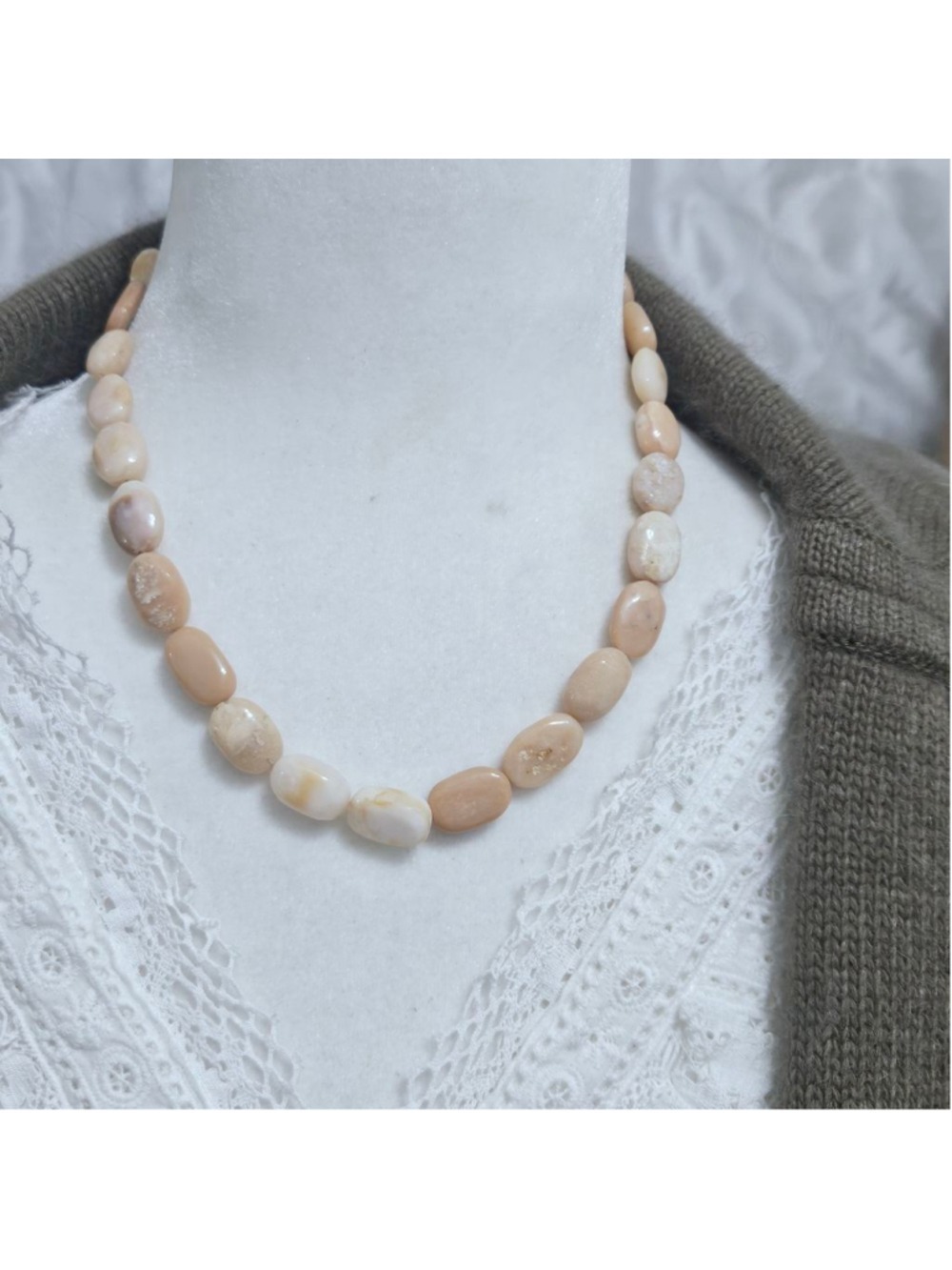 Peach Moonstone Smooth Oval Shape Necklace